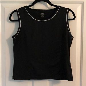 Black sleeveless workout top.